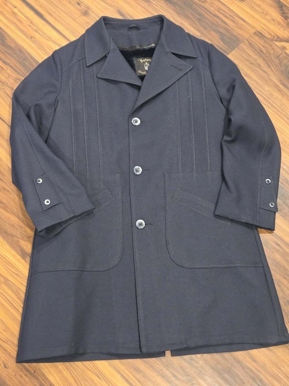 Vtg Botany Weathertopper Mens Navy Blue Overcoat Trench Coat Sz 42 L Mafia Boss